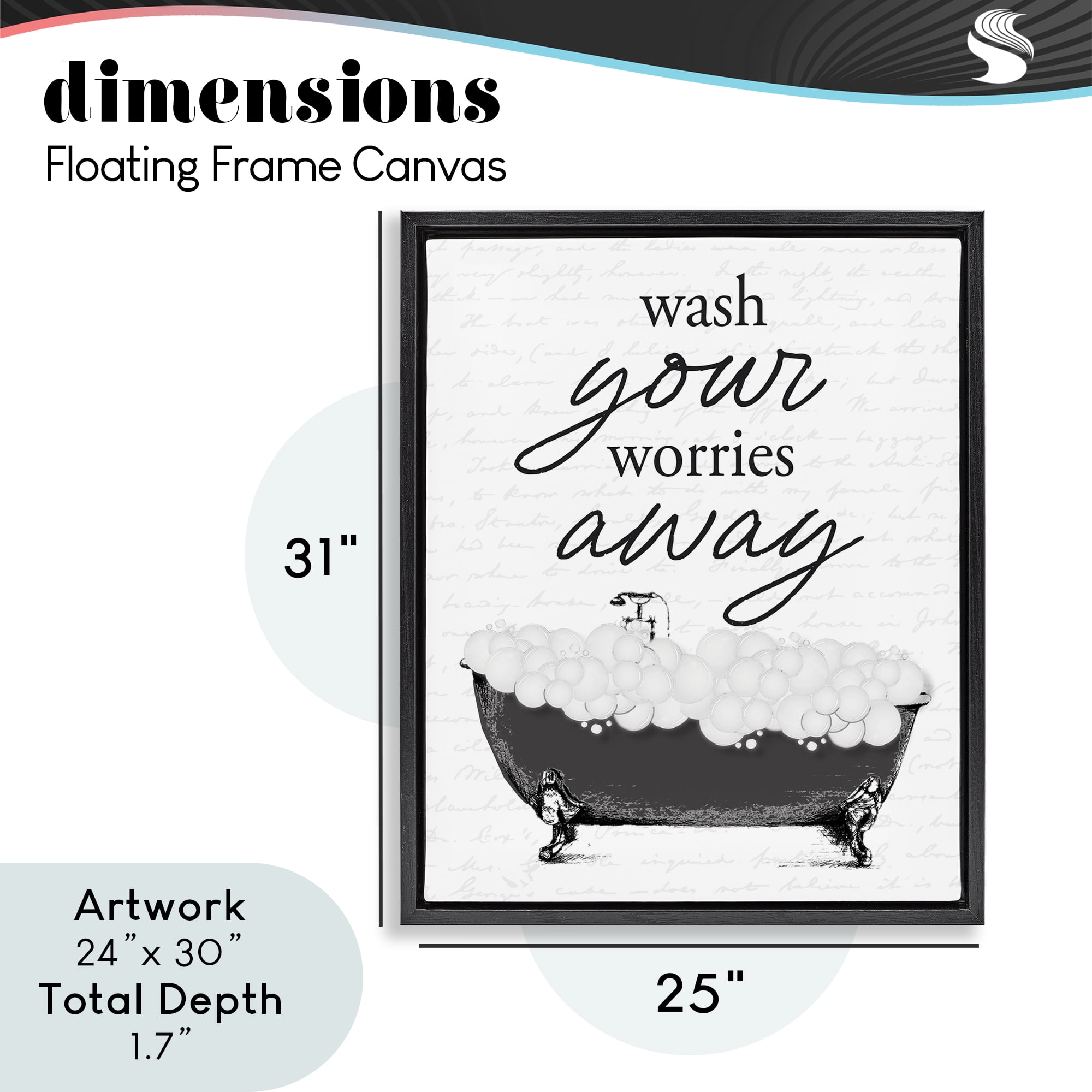 Bubble Bath Wash Worries Black Framed Floater Canvas Wall Art, design by Lettered and Lined