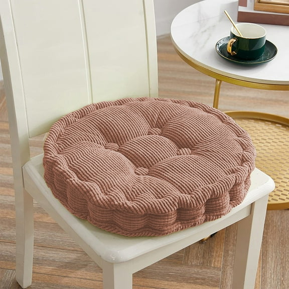 Kugisaki Corduroy Round Chair Cushion Solid Color, Thick Kitchen Office Table Chair Pads with Ties,Non Slip Backing, Seat Cushion for Dining Room,Bar,Patio Chairs