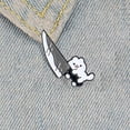 thumbnail image 3 of Cute Cartoon White Cat with Knife Shape Brooch Pin Kitten Lapel Pin for Clothes Bags Backpacks Hats Scarves, 3 of 4