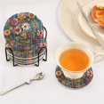 thumbnail image 3 of Yayeee 6 PCS Drink Coasters with Holder Set Woven Absorbent Round Tabletop Hot Pad, Blue Colorful Flowers, 3 of 7