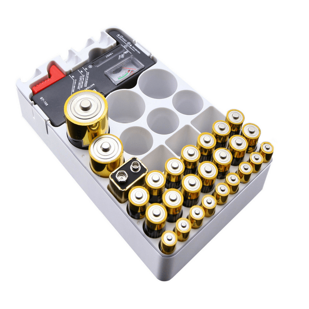 Storage Removable Tester for AAA AA 9V C D Holds Battery Organizer 46