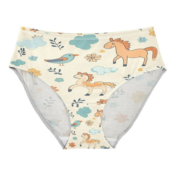 Women's Underwear Cartoon Horses and Flowers Hipster Panties Underwear for women, X-Small