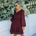thumbnail image 2 of V Neck Sheer Bishop Sleeve Clip Dot Light Dress Above Knee Length, 2 of 3