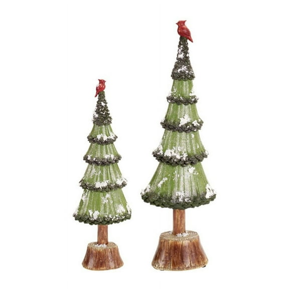 Melrose Frosted Pine Trees with Cardinals Birds Christmas Figures - 20.5" - Set of 2