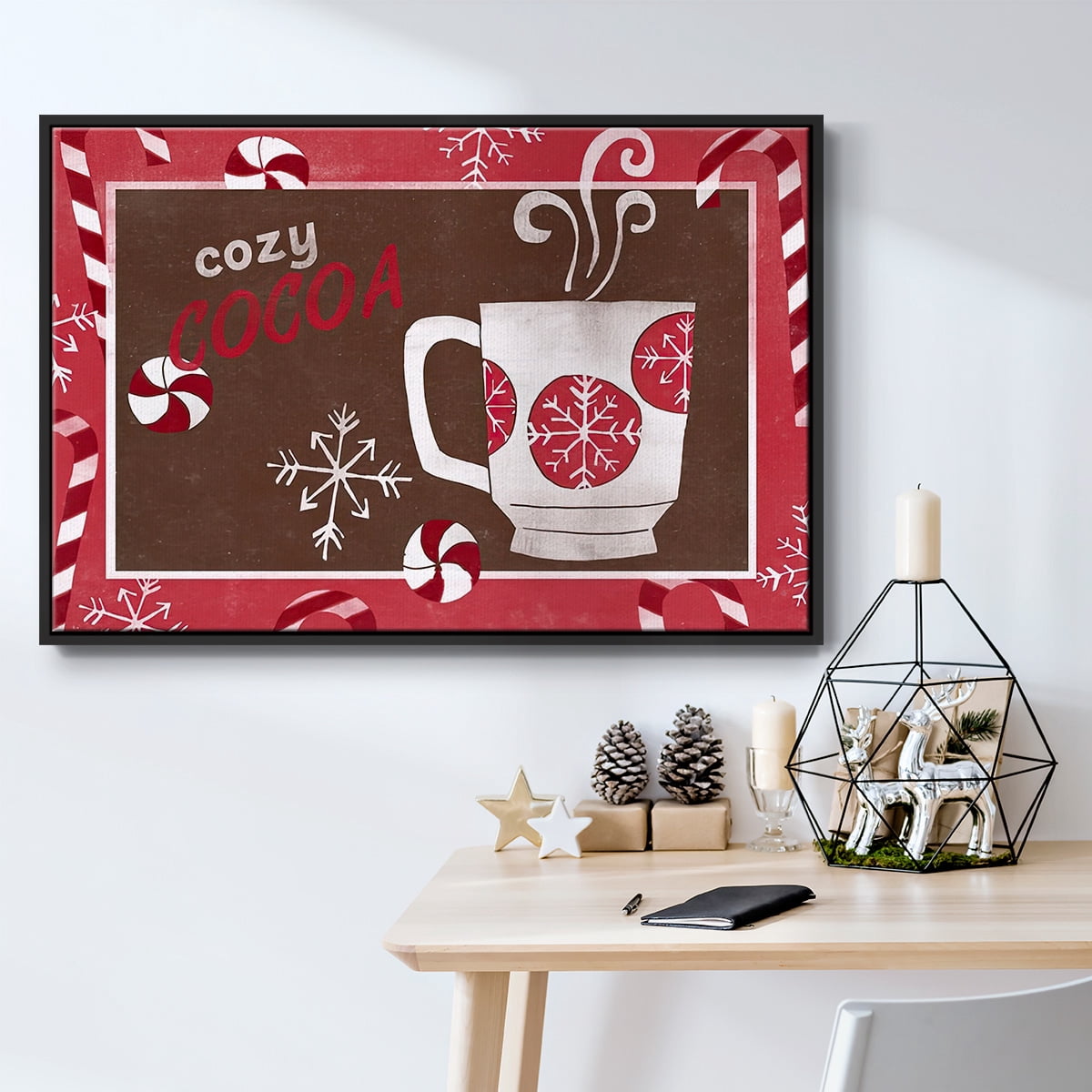 Cozy Cocoa Christmas Collection A - Framed Gallery Wrapped Holiday Canvas - 17 x 25 - Black Frame