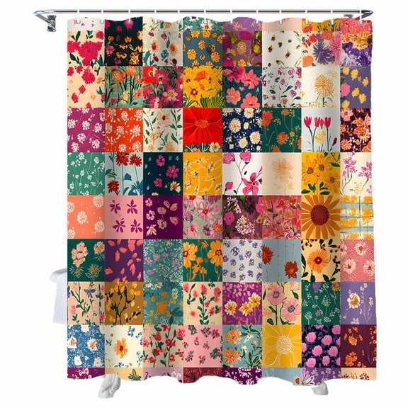 Shower Curtains Vintage Pink Yellow Flowers Bath Curtain Stitching Art Waterproof Bathroom Shower Curtain Set with Hooks Decoration 36 x 72 Inches
