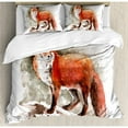 thumbnail image 3 of Fox Duvet Cover Set Twin Size, Watercolor Hand Drawn Red Fox with Bushy Tail Brushstrokes Tod Mammal, Decorative 2 Piece Bedding Set with 1 Pillow Sham, Burnt Sienna White Brown, by Ambesonne, 3 of 3