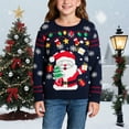 thumbnail image 2 of MIXUE Toddler Girls Sweaters Holiday Winter Santa Claus Print Knitted Comfortable Christmas Day Girls Crewneck Outerwear, 2 of 9