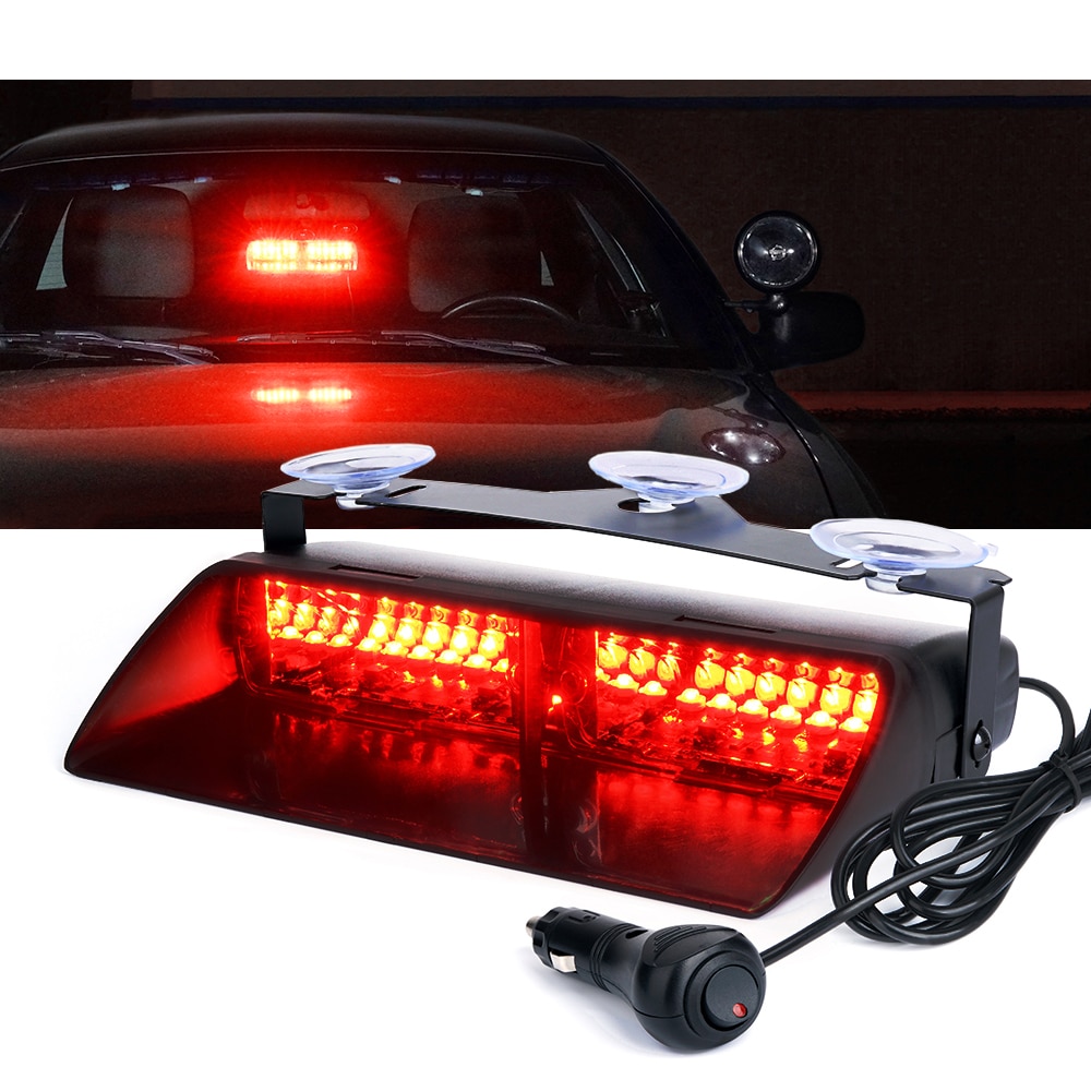Xprite 16 LED Red Strobe Lights For Dash / Windshield With Suction Cups
