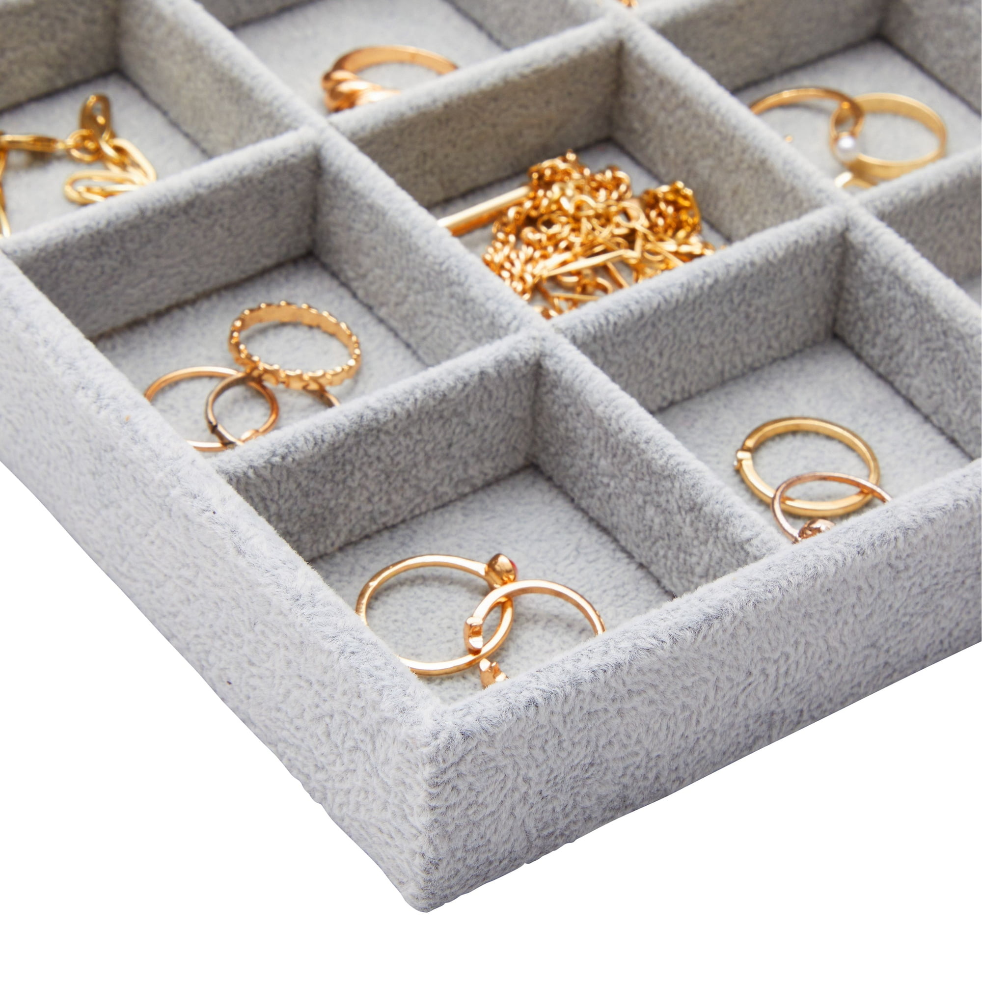 Velvet Jewelry Organizer Tray Stackable 24 Grid Storage for Rings Earrings Gray 14x10 in Walmart