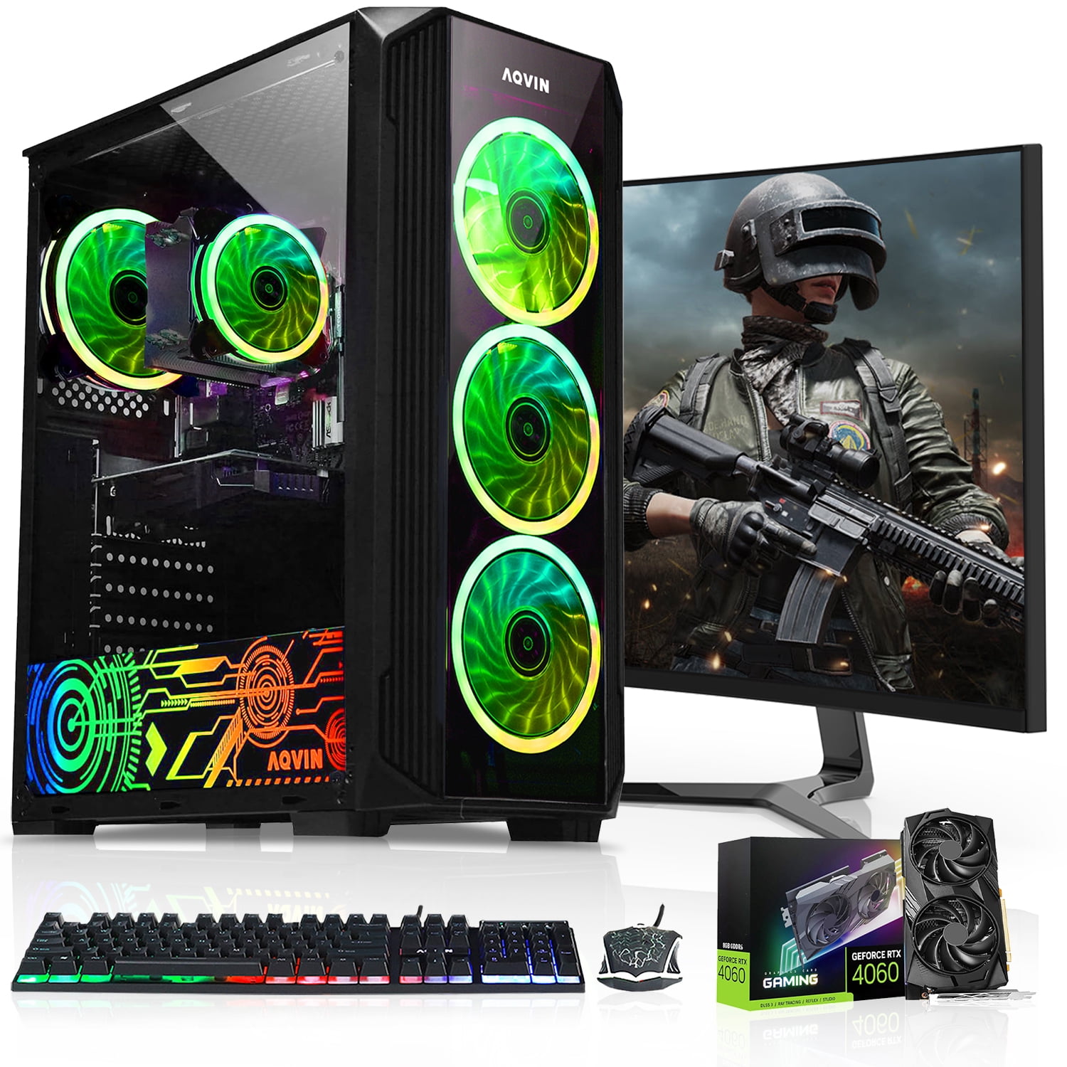 Tower PC Gaming Computer 24 inch FHD Gaming Monitor AMD Ryzen 3600  6-Core up to GHz AMD Radeon RX 580 8GB DDR5 1TB SSD 16GB DDR4 RAM 