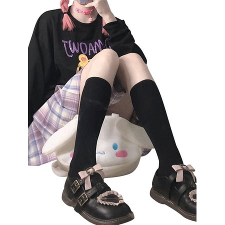 

Women Black White Soft Velvet Knee Highs Socks Solid Color Warm Stockings Boot Socks