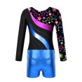 thumbnail image 4 of Zaldita Kids Girls Printed Dance Outfits Long Sleeves Gymnastics Leotard and Shorts Clothes Set Royal Blue 4, 4 of 7