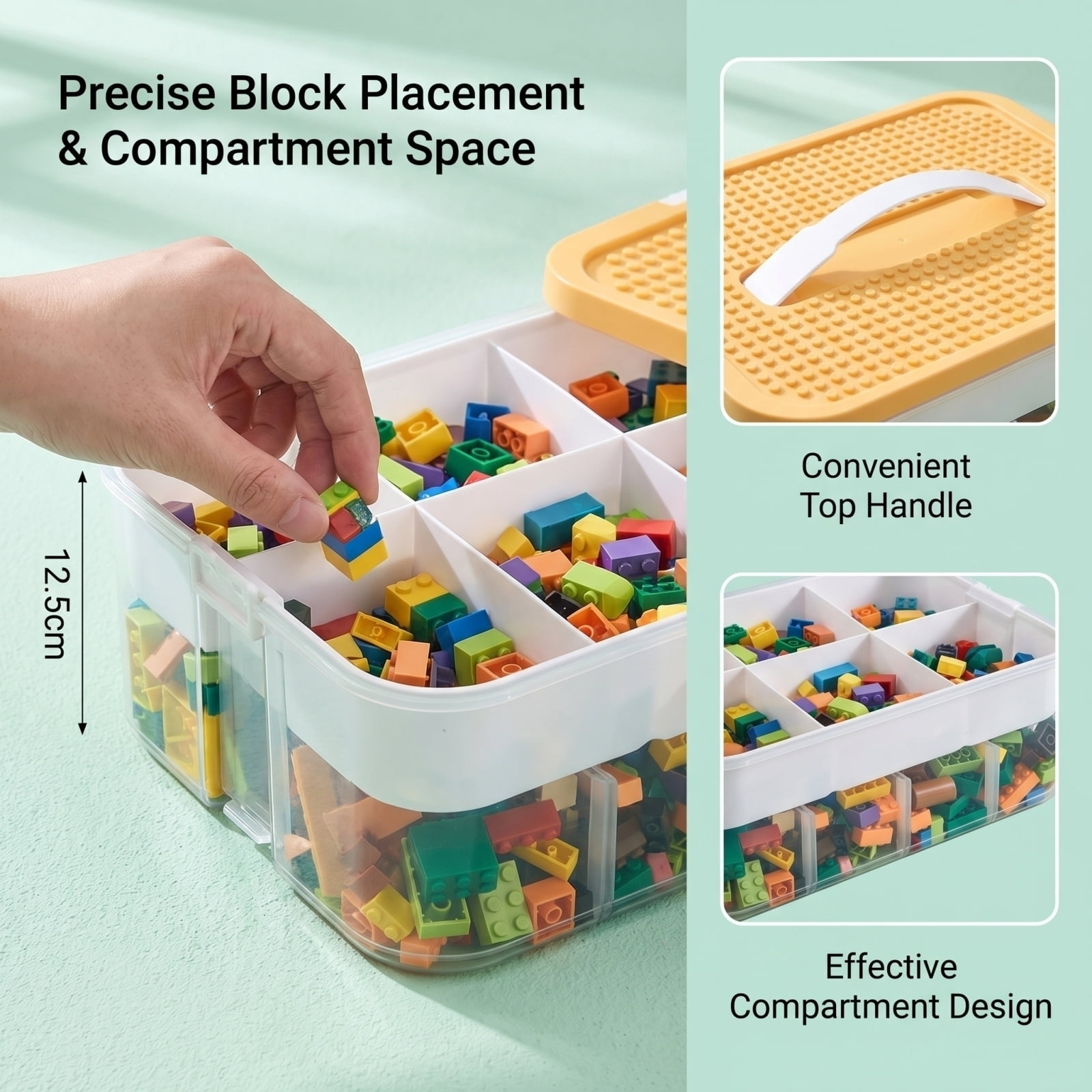 3pc Stackable Plastic Toy Storage Box for Kids, Divided Building Blocks Organizer Container, Lego-Compatible Brick Storage with Multiple Compartments for Playroom & Bedroom( Orange/3pc )