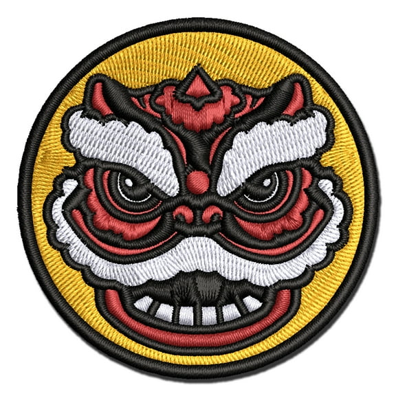 Chinese New Year Lion Dancer Head Applique Multi-Color Embroidered Iron-On Patch - 2.5 Inch Small