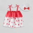 thumbnail image 2 of XUELUO Baby Girls Outfit Sets Summer Heart Print Lace Up Spaghetti Strap Off Shoulder Sundress With Hat Two Piece Daily-Wear,Pink,1-2 Years, 2 of 9