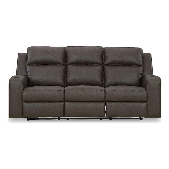Bowery Hill Contemporary Brown Reclining Sofa with Drop Down Table