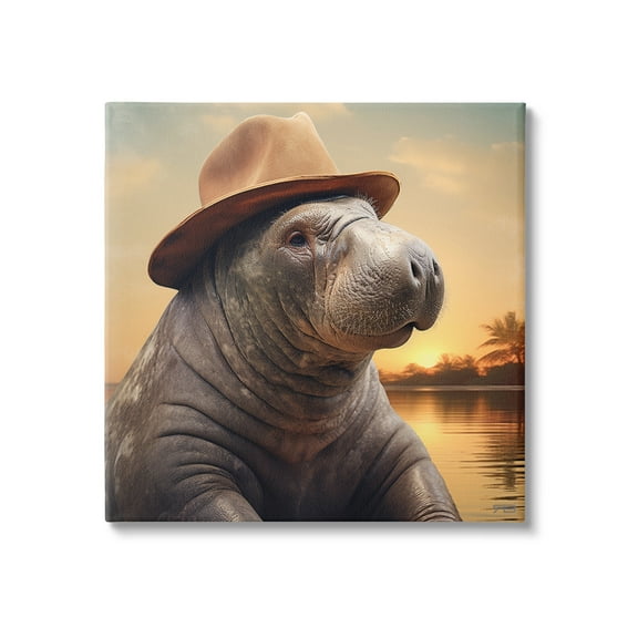 Stupell Industries Tropical Manatee at Sunset Animals & Insects Painting Gallery Wrapped Canvas Art Print Wall Art, 17 x 17