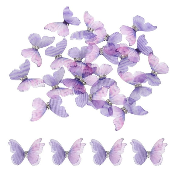 20Pack Sheer Mesh Butterfly Appliques, 30mm Butterflies Patch, Purple Pink