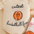 thumbnail image 6 of mgoYE Basketball Baby Girl Outfit Newborn Basketball Bow Short Sleeve Romper Flare Pants Headband Set 3Pcs Summer Outfits(Beige,6-12 Months), 6 of 7
