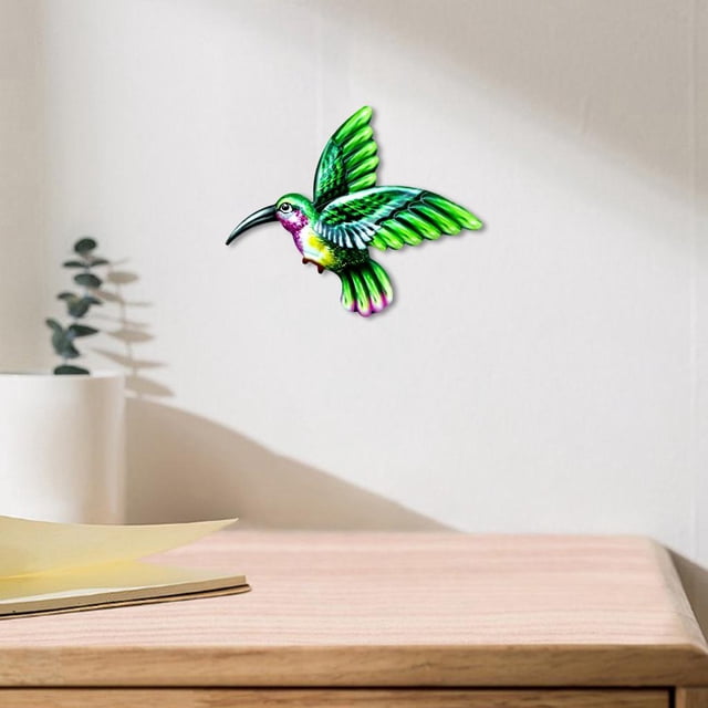 Colibrí de metal Jardín Decoración de la pared Colorido Valla al aire libre Arte Patio Esculturas Decoraciones colgantes para Patio Porche Sala de est Verde
