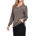 thumbnail image 4 of Suéter V de inspiración chic para mujer, de manga larga casual, liviano, pulóver suave de punto, talla XS, color marrón, 4 of 6