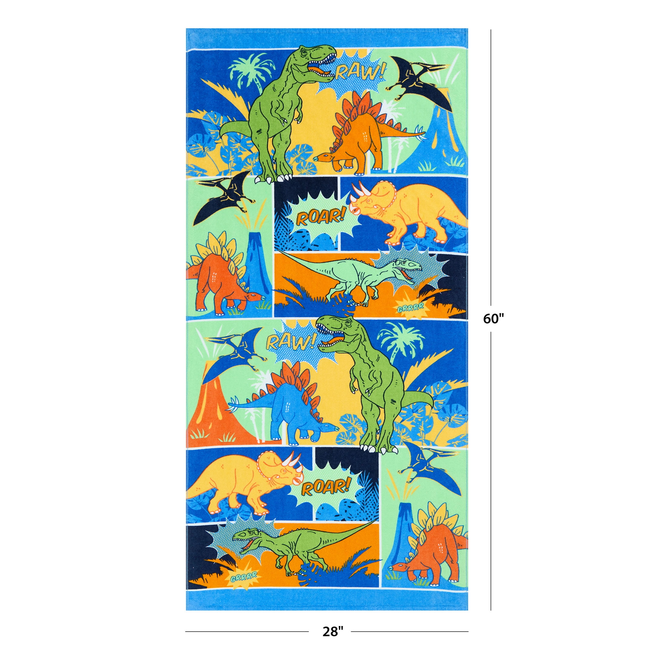 Mainstays Cotton Blend Multi-color Dinosaur Beach Towel, 28" x 60"