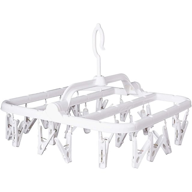 Perchas de clip plegables con 32 clips de secado, percha de ropa interior con clips, pinza de plástico para ropa y percha de secado por goteo para calcetines, sujetadores, lencería, ropa blanca
