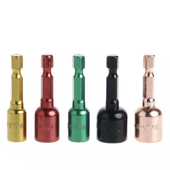 Magnetic Nut Driver Set for Impact Drill SAE 5PCS 1/4” Power Driver Hex Socket Adapter Bolt Drivers Set Nut Setters