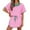 003 Pink, variant on Women's Casual 2 Piece Short Sleeve Crew Neck Color Block Pullover Tops Matching Drawstring Mini Skirt Going Out Lounge Outfits