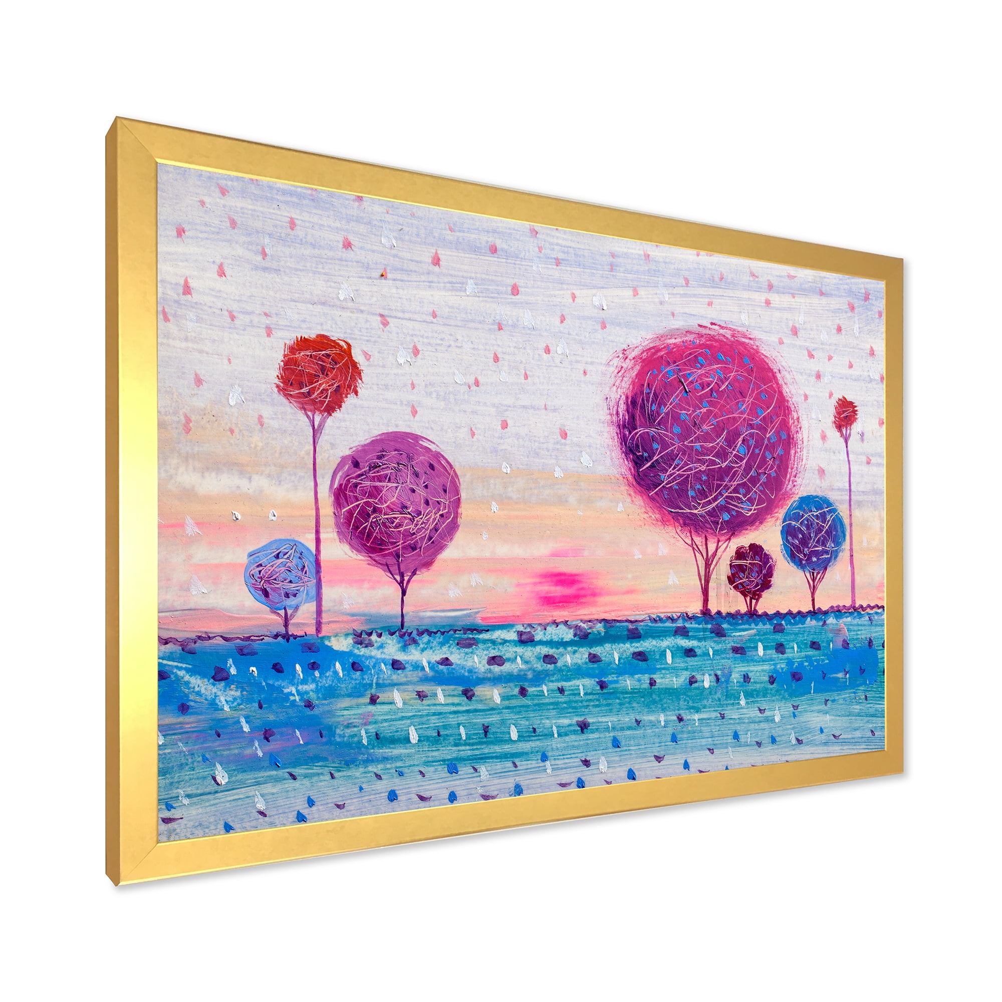 Designart 'Purple Coloured Tree Impression Landscape II' Modern Framed Art Print