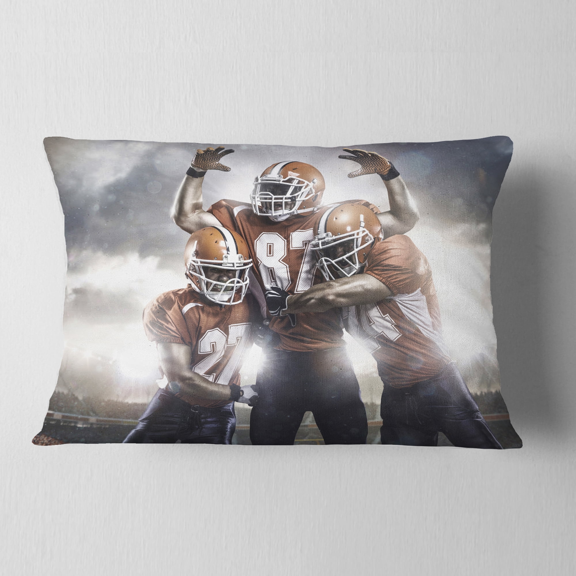 Designart American Footballer in Action - Sport Throw Pillow - 12x20