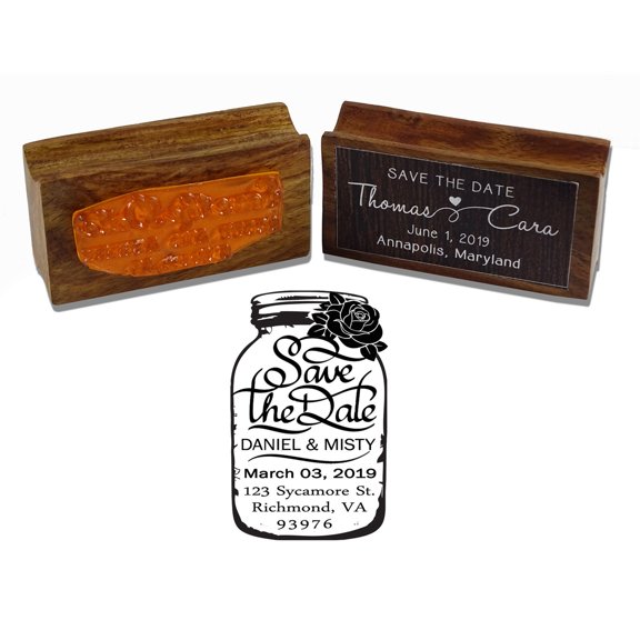 Printtoo Mason Jar Custom Save The Date Wedding invitation Wood Mounted Rubber Stamp Gift