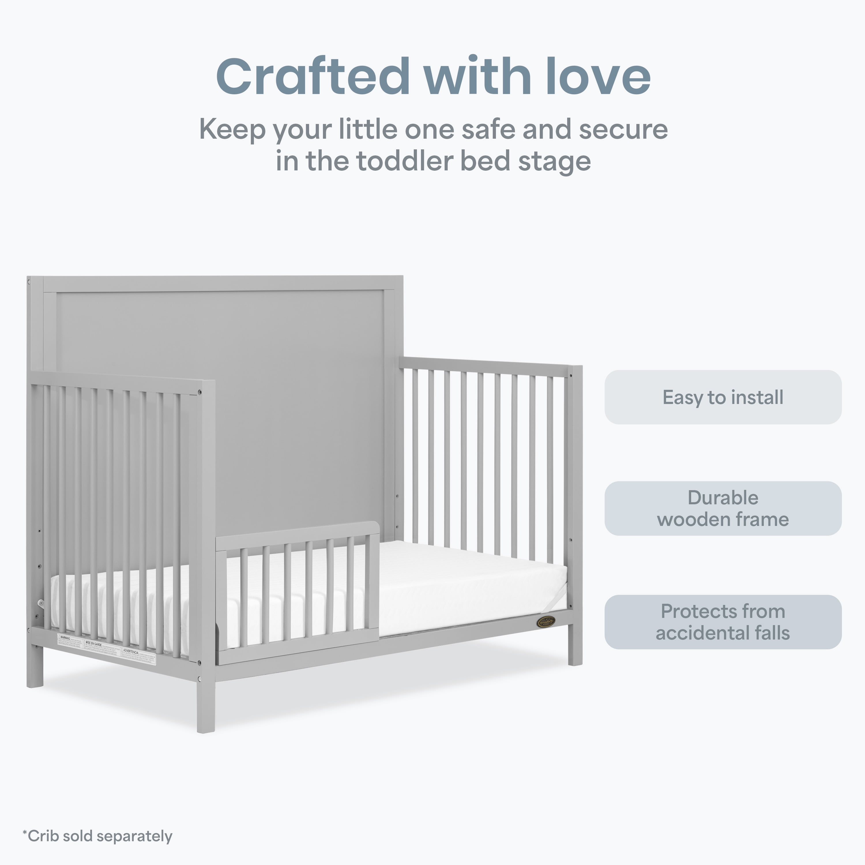 Dream On Me Universal Convertible Crib Toddler Guard Rail, Pebble Grey