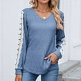 thumbnail image 2 of Fashion Womens Tops 2026 Plus Size Shirts Casual Solid Color V-neck Loose Long Sleeve Lace Contrast T-shirt Top, 2 of 9