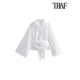 thumbnail image 3 of TRAF-blusa Kimono de manga larga para mujer, camisa con pajarita, botón frontal, Tops elegantes, moda, 3 of 5