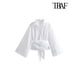 thumbnail image 3 of TRAF-blusa Kimono de manga larga para mujer, camisa con pajarita, botón frontal, Tops elegantes, moda, 3 of 5
