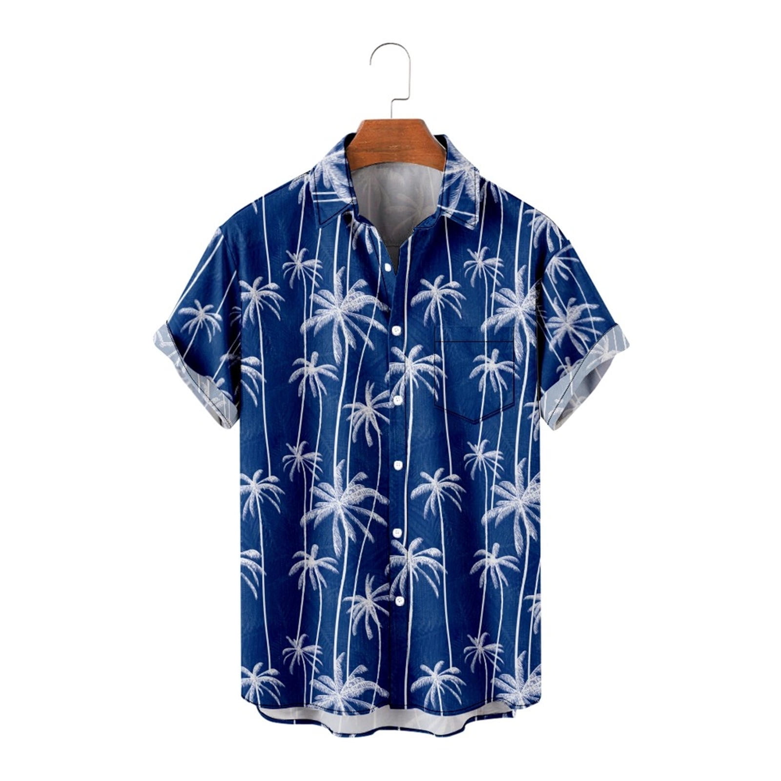 Mens Front Pocket Hawaii Shirts Casual Short Sleeve Button Down Beach Shirts, 4 Way Stretch
