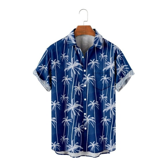 Floenr Mens T Shirts,Men's Lapel Chest Pocket Hawaiian Print Loose Short Sleeve Shirt