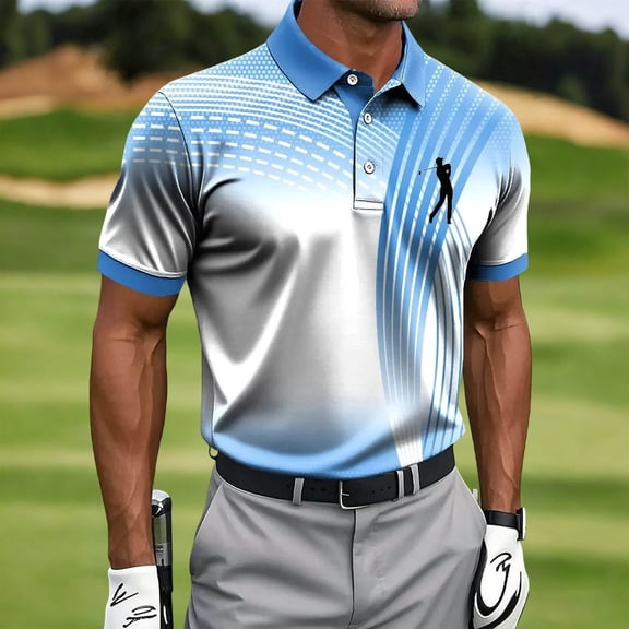 Zysthvn Summer Men Shirts Tennis Polo Casual Mens T Shirts Athletic Printed Lapel Short Sleeve Tops