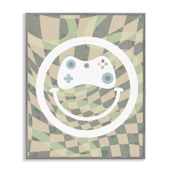 Stupell Industries Contemporary Gamer Smile Patterned Gray Framed Giclee Art, 24 x 30, by Lil' Rue