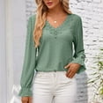 thumbnail image 5 of Womens Trendy Eyelet Tops with Lace Detailing Ruffled Long Sleeve V Neck Dressy Casual Blouses Shirt (2XL, Green), 5 of 7