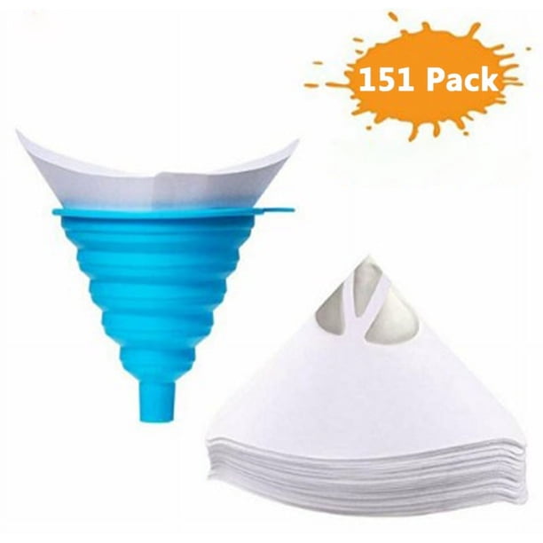 Juego de embudo de silicona de papel de filtro de pintura automotriz Kit de embudo de coladores de papel de pintura de coche de gran tamaño seguro Azul 150 embudo de papel 1 embudo de silicona