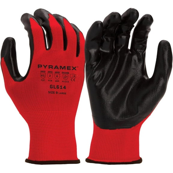 Pyramex GL614 Series Smooth Nitrile Safety Gloves with 13 Gauge Polyester- 12 Pairs