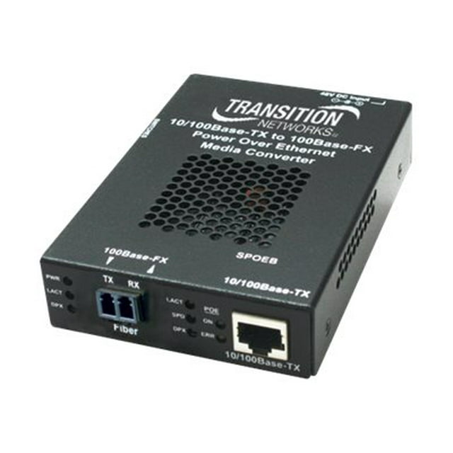 Transition Networks Stand-Alone Power Over Ethernet Media Converter - Fiber media converter - 100Mb LAN - 10Base-T, 100Base-FX, 100Base-TX - RJ-45 / SC multi-mode - up to 1.2 miles - 1300 nm