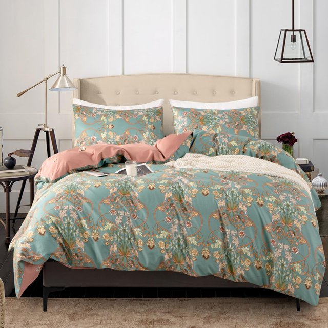 Funda Nórdica Rey Floral Algodón Suave 3 Piezas Juego de Cama Chic Vintage