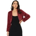 thumbnail image 1 of Abrigo de piel sintética Allegra K chaqueta corta sin cuello para mujer Vino rojo L, 1 of 6