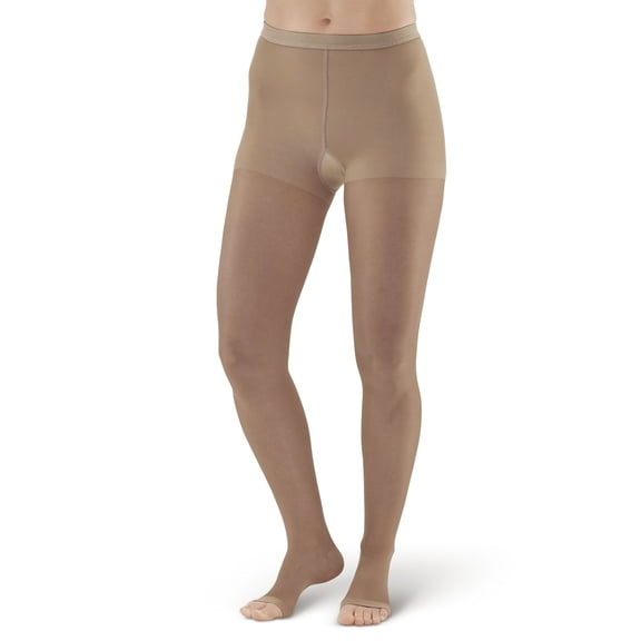 Ames Walker AW Style 33OT Sheer Support 20-30 mmHg Firm Compression Open Toe Pantyhose Nude Queen