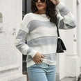 thumbnail image 3 of Striped Sweater for Women Round Neck Long Sleeve Hollow Out Block Color Patchwork Knits Tops Trendy Casual Knit Sweater, 3 of 6
