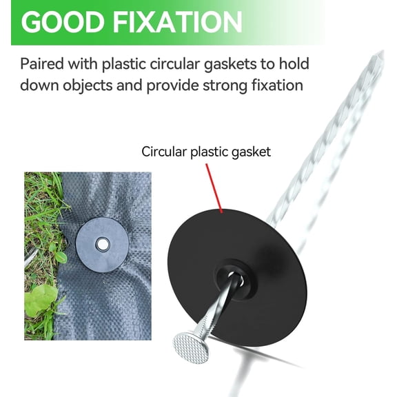 100 Pack Landscape Stakes with Gasket Caps - 6.3 Inch Heavy-Duty Galvanized Steel Garden Spikes are Used to Fixing Weed Barrier, Artificial Lawn,  Rug, Etc